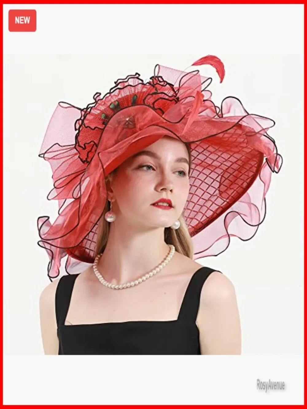 Wide Brim Organza Derby Fascinator Hat with Detachable Flower Clip